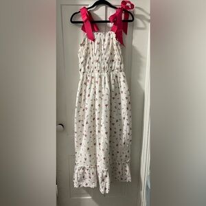 Jessica Simpson White Floral Midi Dress with Pink Ribbon Straps